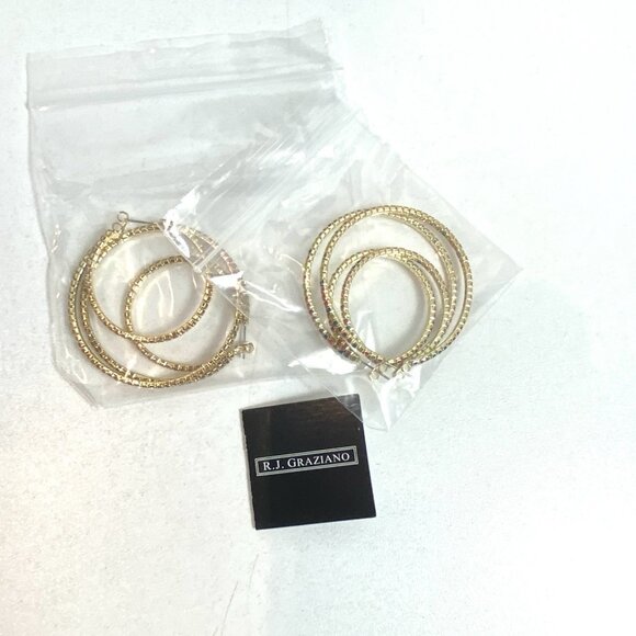 R.J. Graziano "Double Dazzle" Crystal Hoop Earrings 2-piece Set Multi Champagne - Picture 6 of 6